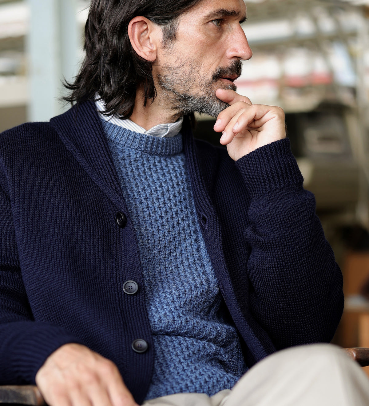 Mens Chunky Merino Wool Shawl Collar Cardigan - Feature 2