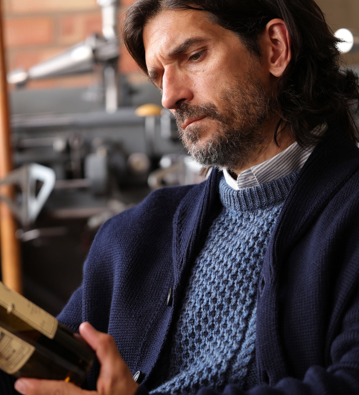 Mens Chunky Merino Wool Shawl Collar Cardigan - Feature 1