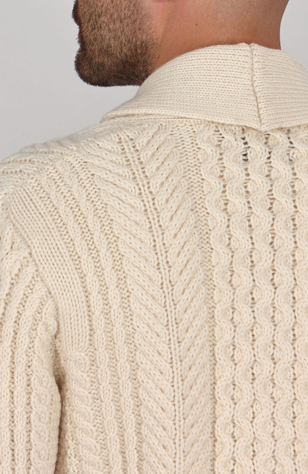 Mens Chunky Merino Wool Shawl Collar Cable Cardigan – Paul James