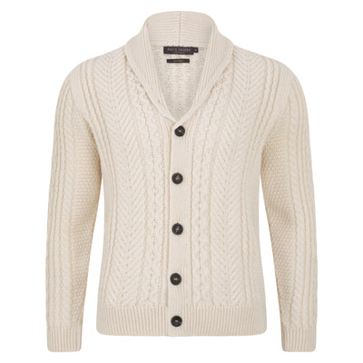 Mens Chunky Merino Wool Shawl Collar Cable Cardigan