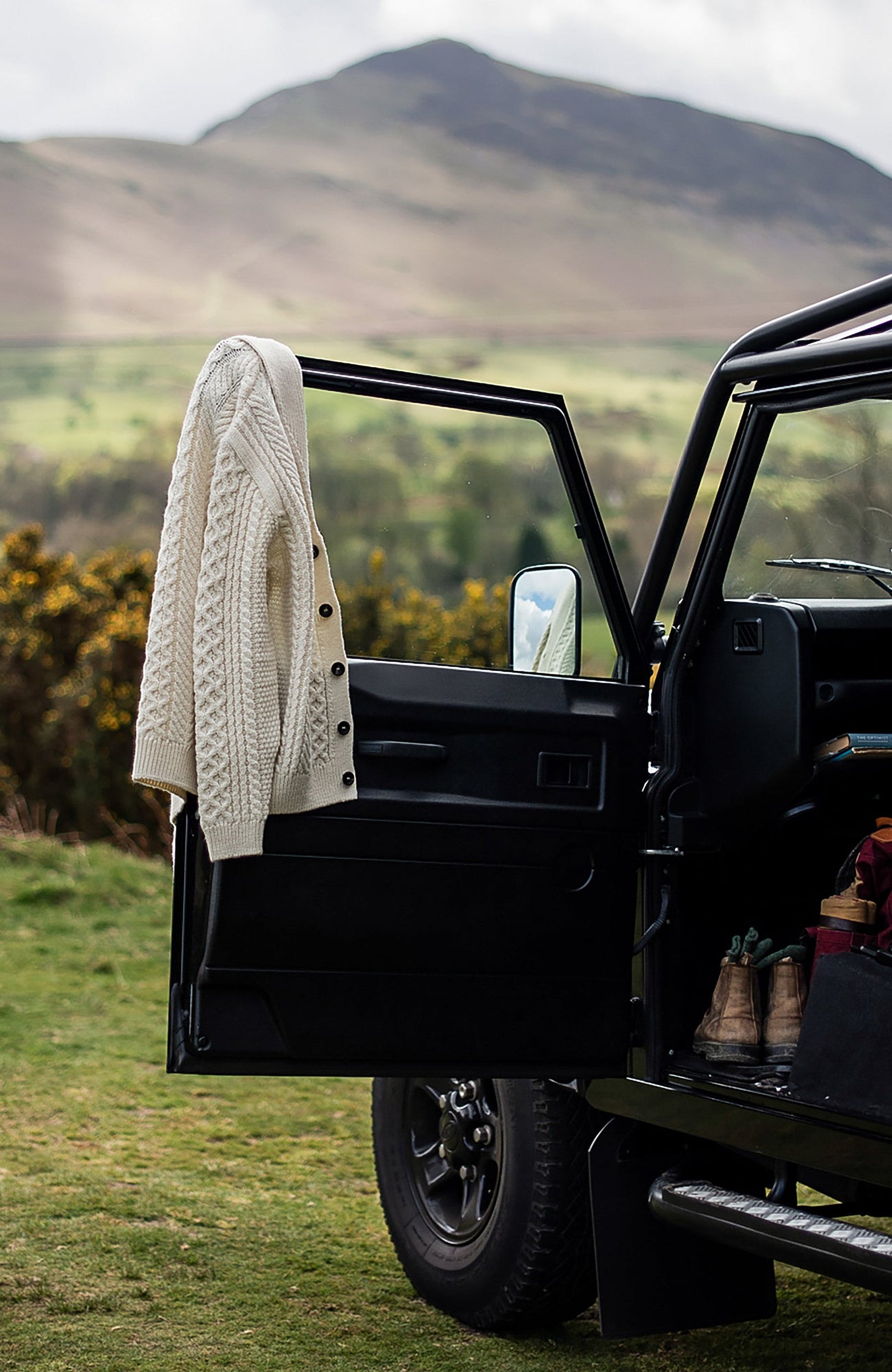 Mens Chunky Merino Wool Shawl Collar Cable Cardigan