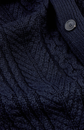 Navy Mens Chunky Merino Wool Shawl Cable Made In England Cardigan By Paul James