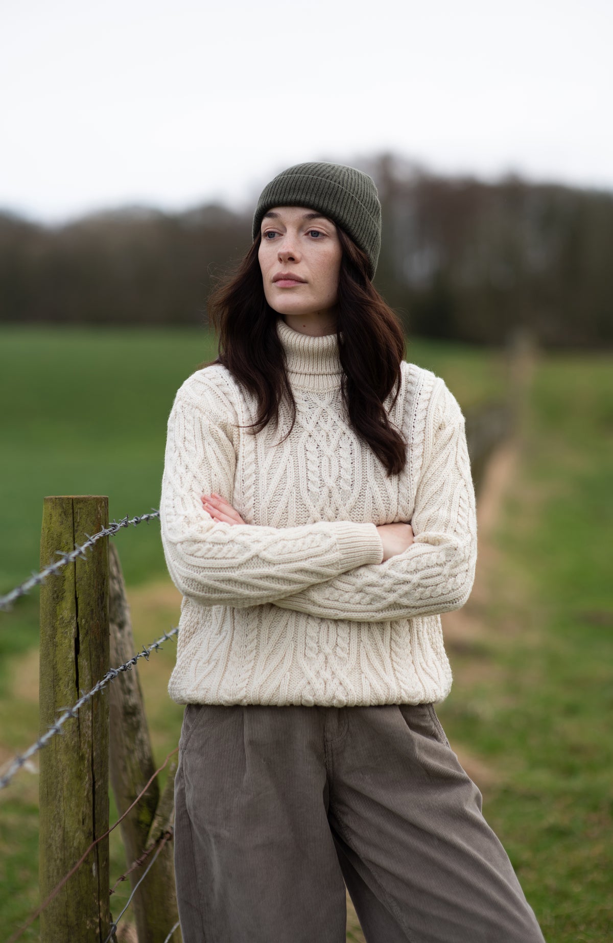 Womens Chunky Merino Wool Roll Neck Cable Jumper - Feature 1