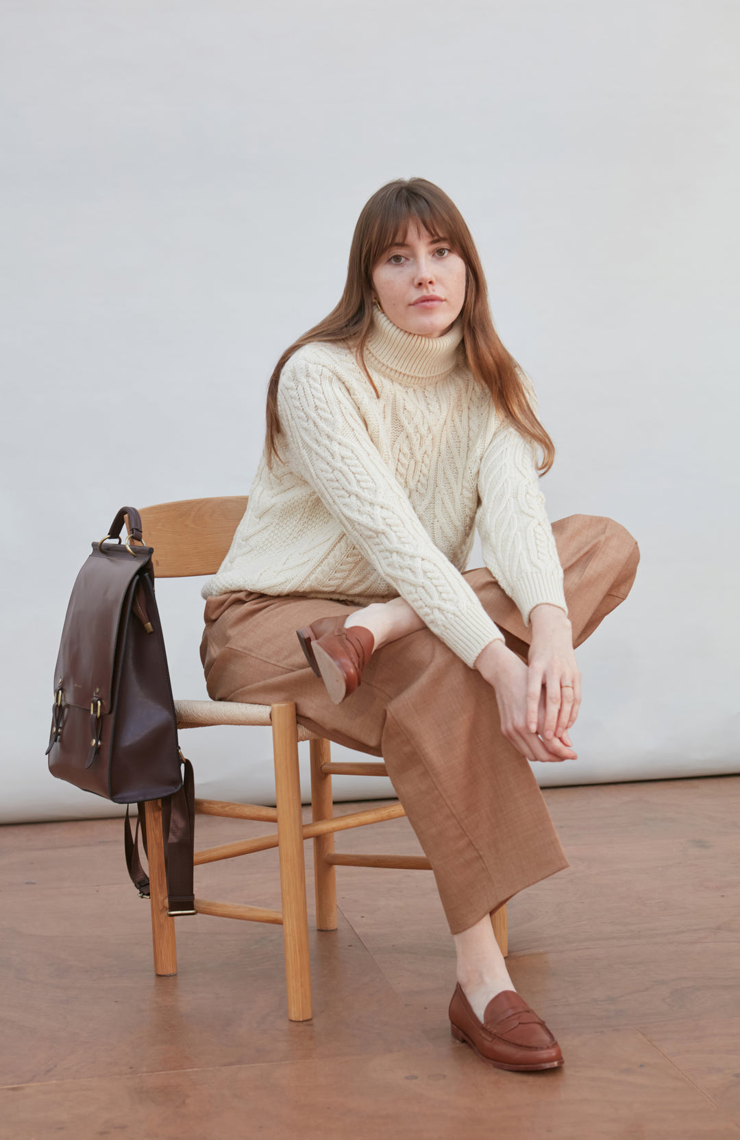 Womens Chunky Merino Wool Roll Neck Cable Jumper