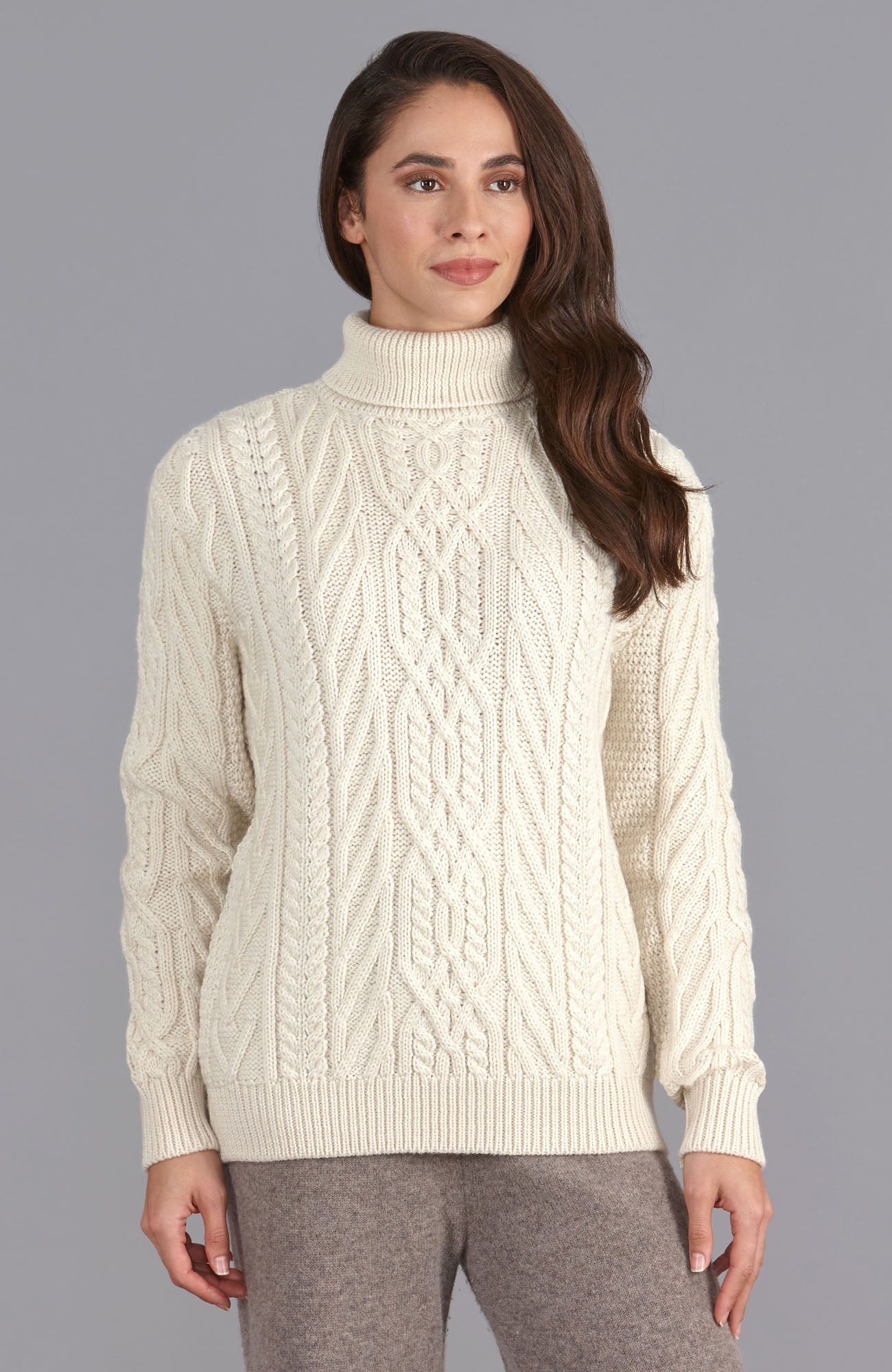 womens chunky aran cable roll neck jumper
