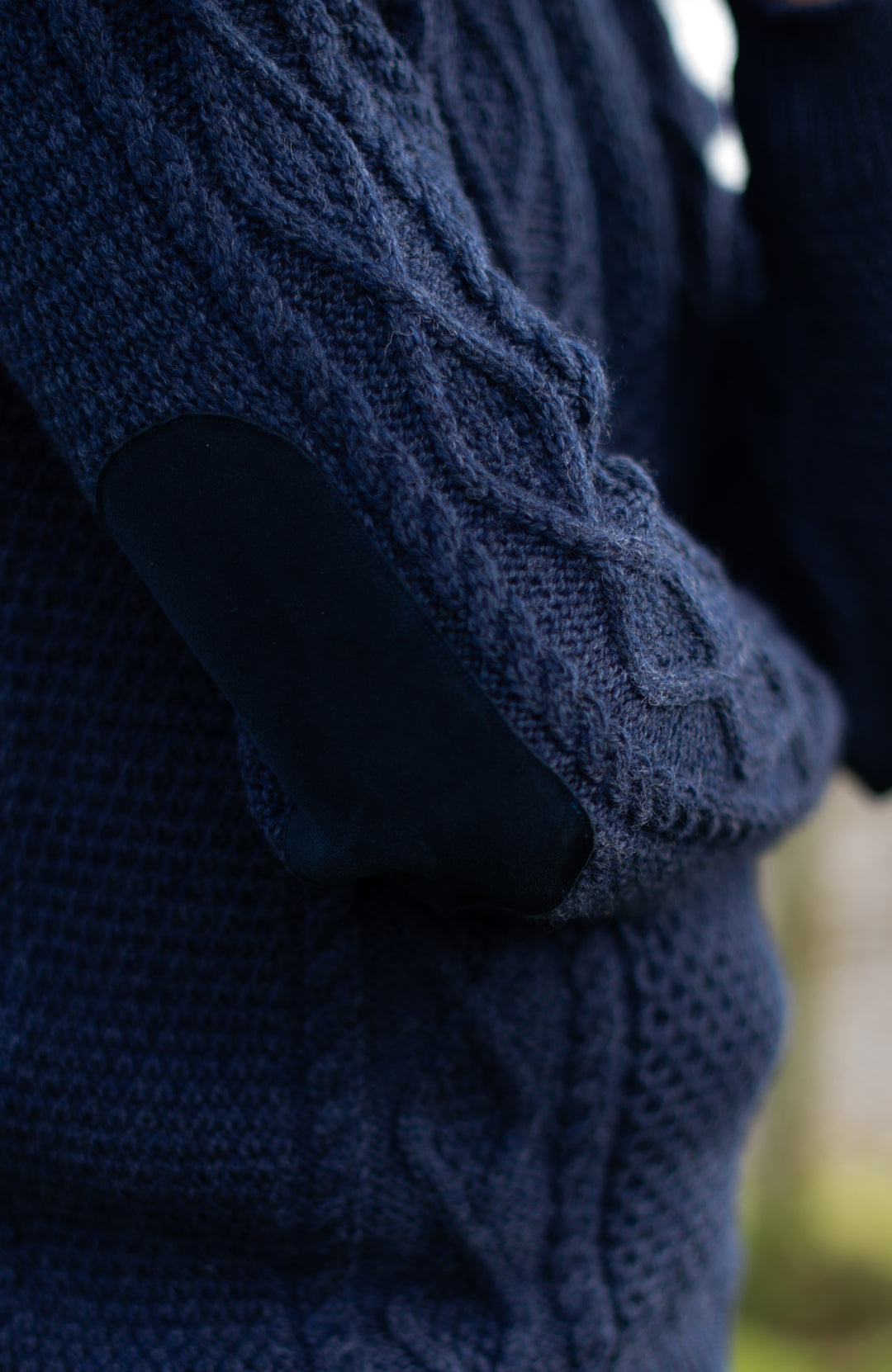 Navy man's wool shooting jumper made in England chunky Merino wool by Paul James Knitwear.
