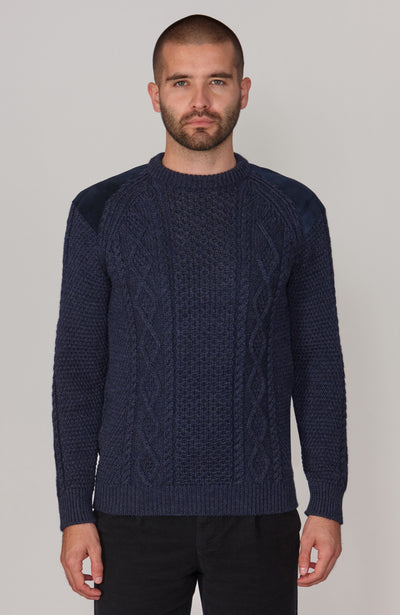 mens chunky wool shooting jumper with patches