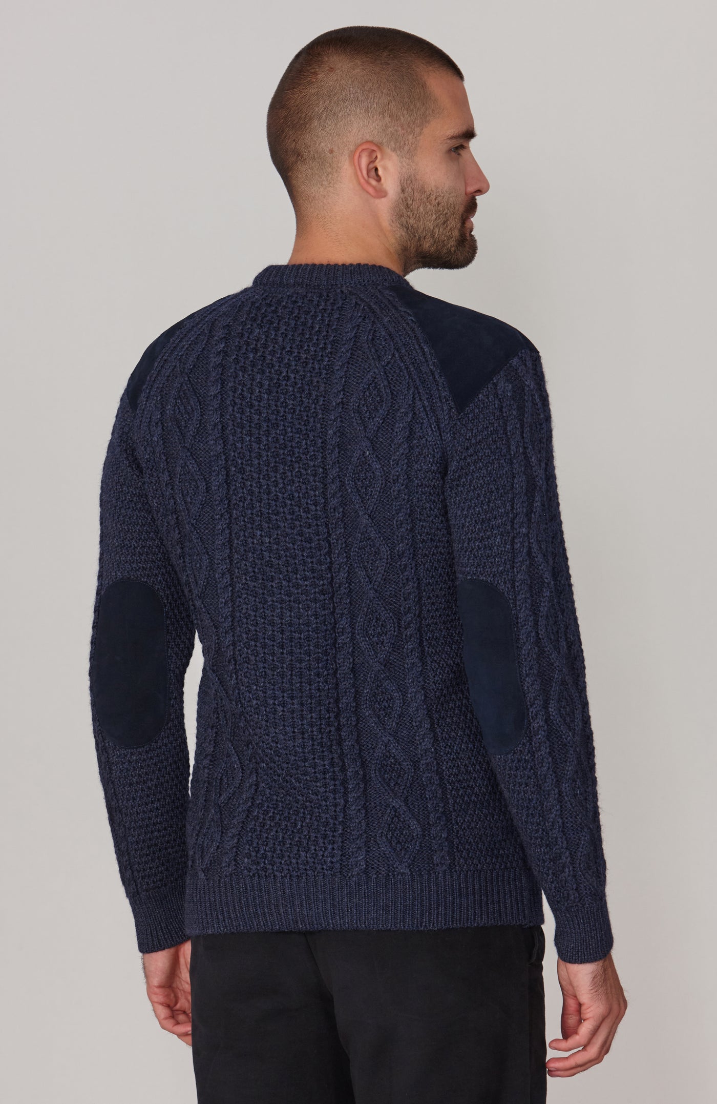 mens chunky wool shooting jumper with patches