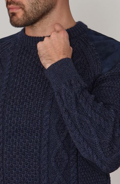 mens chunky wool shooting jumper with patches