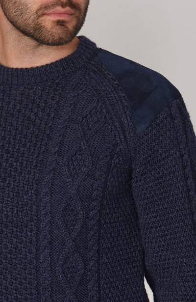 mens chunky wool shooting jumper with patches