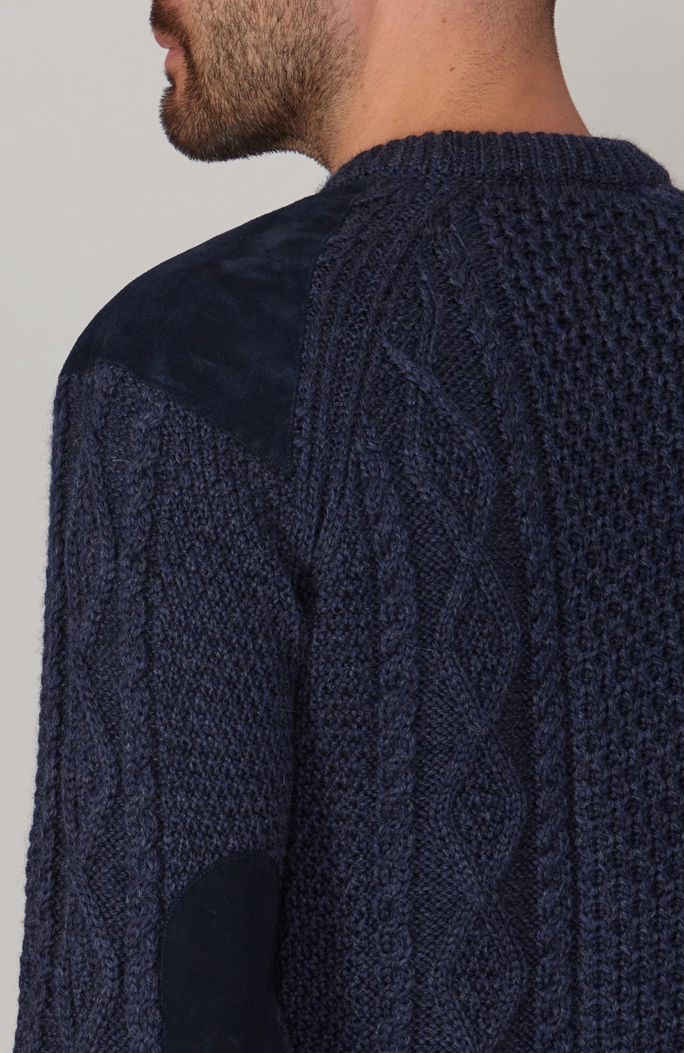 mens chunky wool shooting jumper with patches