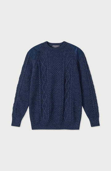 Navy Mens Chunky Merino Wool Shooting Made In England Jumper By Paul James