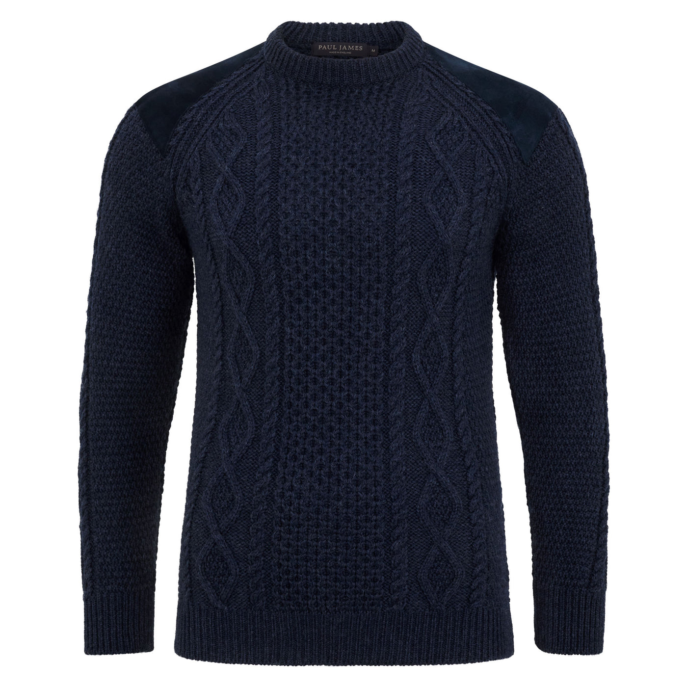 mens chunky wool shooting jumper with patches