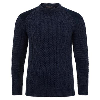 mens chunky wool shooting jumper with patches