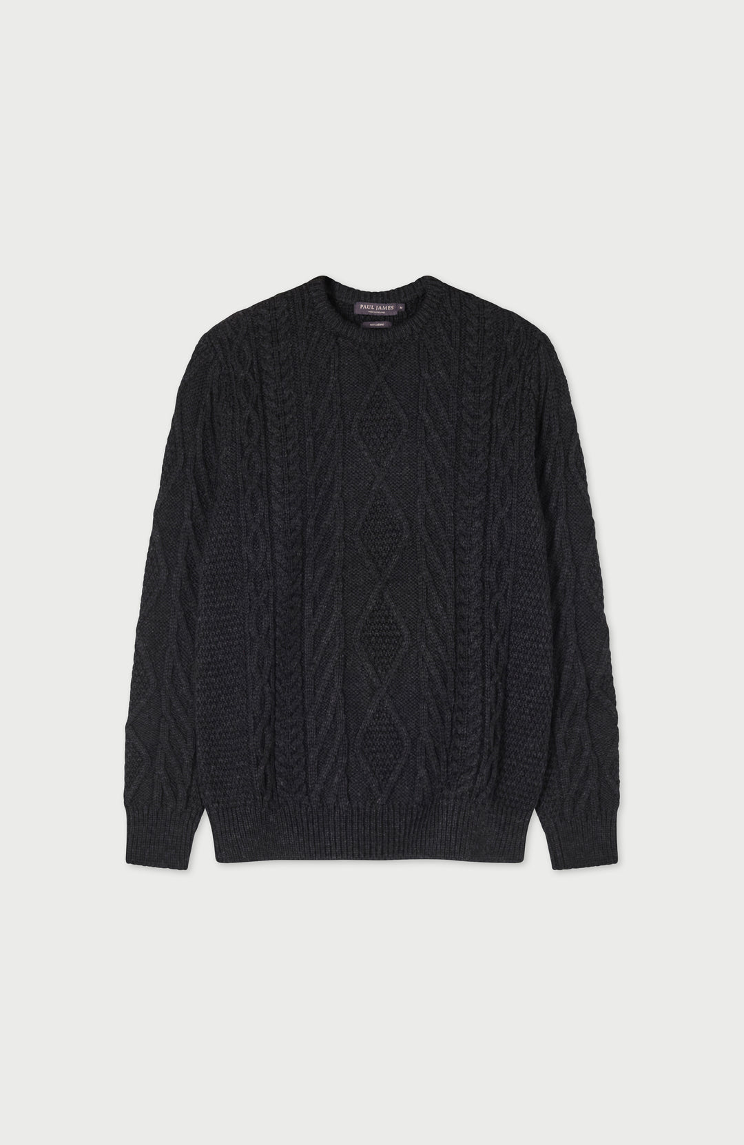 Black Mens Merino Wool Cable Made In England Jumper By Paul James