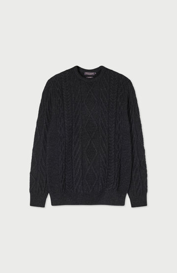 Black Mens Merino Wool Cable Made In England Jumper By Paul James