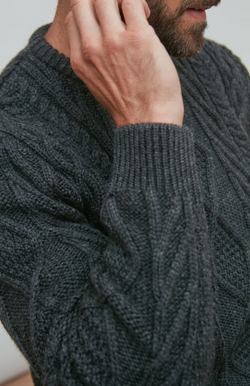 black mens chunky merino wool cable jumper by Paul James
