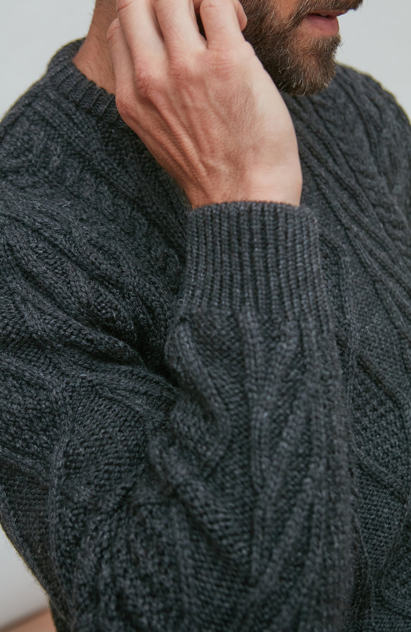 black mens chunky merino wool cable jumper