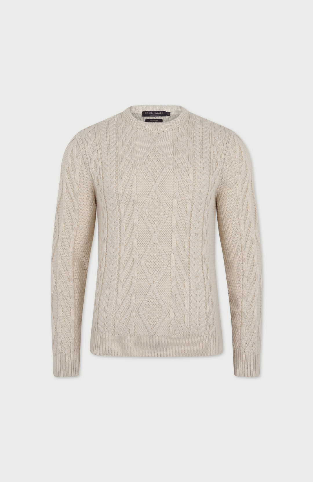 Ecru Mens Merino Wool Cable Jumper By Paul James