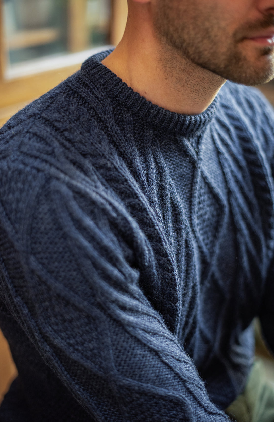 mens navy wool chunks winter jumper by Paul James