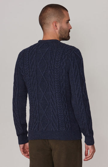 navy mens cable chunky woo jumper by Paul James