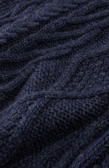 Navy Mens Merino Wool Cable Made In England Jumper By Paul James