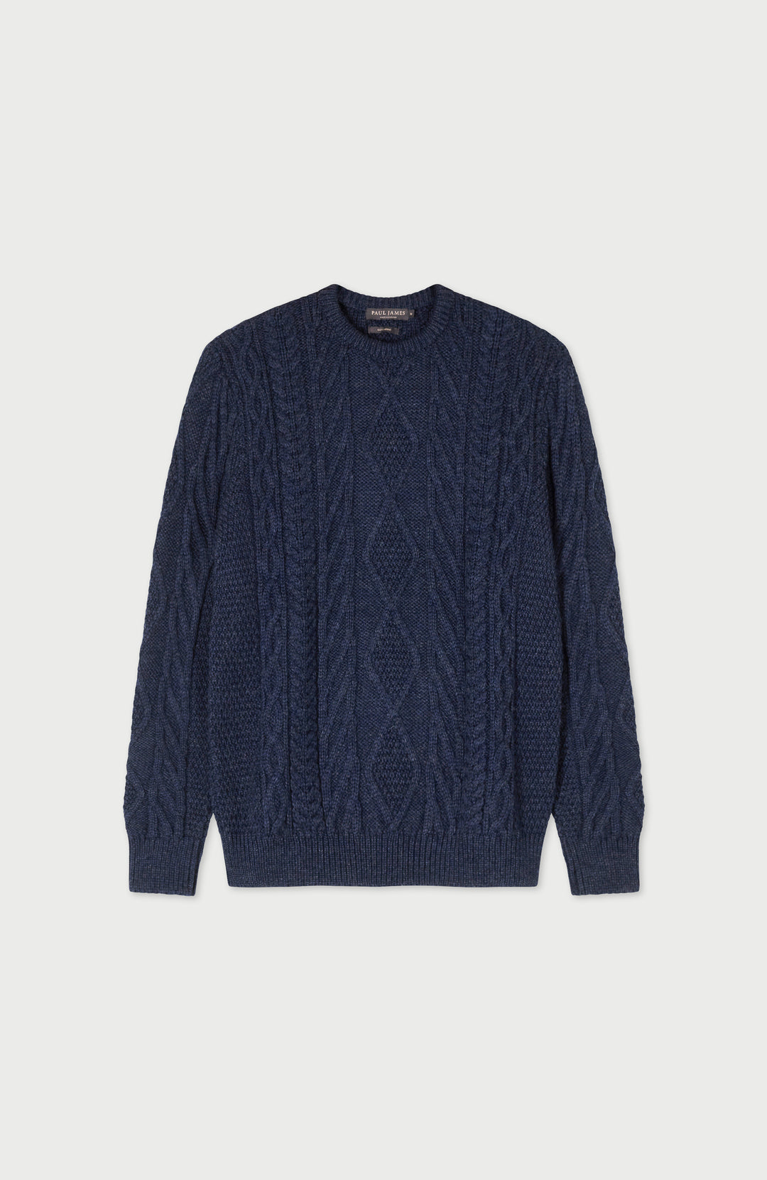 Navy Mens Merino Wool Cable Made In England Jumper By Paul James