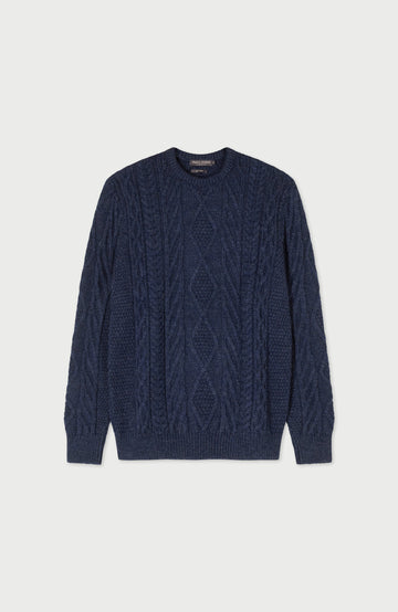 Navy Mens Merino Wool Cable Made In England Jumper By Paul James