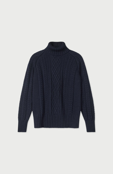 Navy Womens Merino Wool Roll Neck Made In England Jumper By Paul James