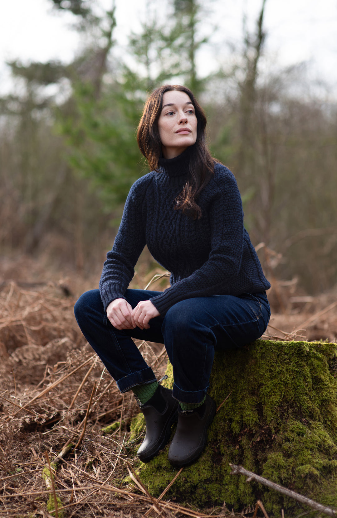 Women's navy merino wool in chunky made in england sweater by Paul James Knitwear.