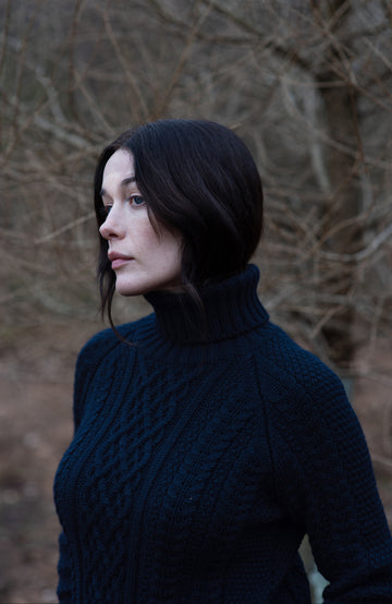 Women's navy merino wool in chunky made in england sweater by Paul James Knitwear.