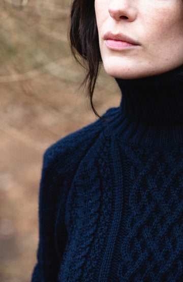 Women's navy merino wool in chunky made in england sweater by Paul James Knitwear.