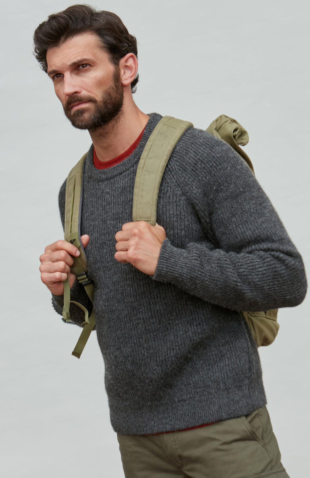 Charcoal mens sheepsoft british wool jumper by Paul James