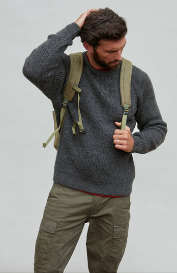 charcoal mens fisherman wool jumper by Paul James