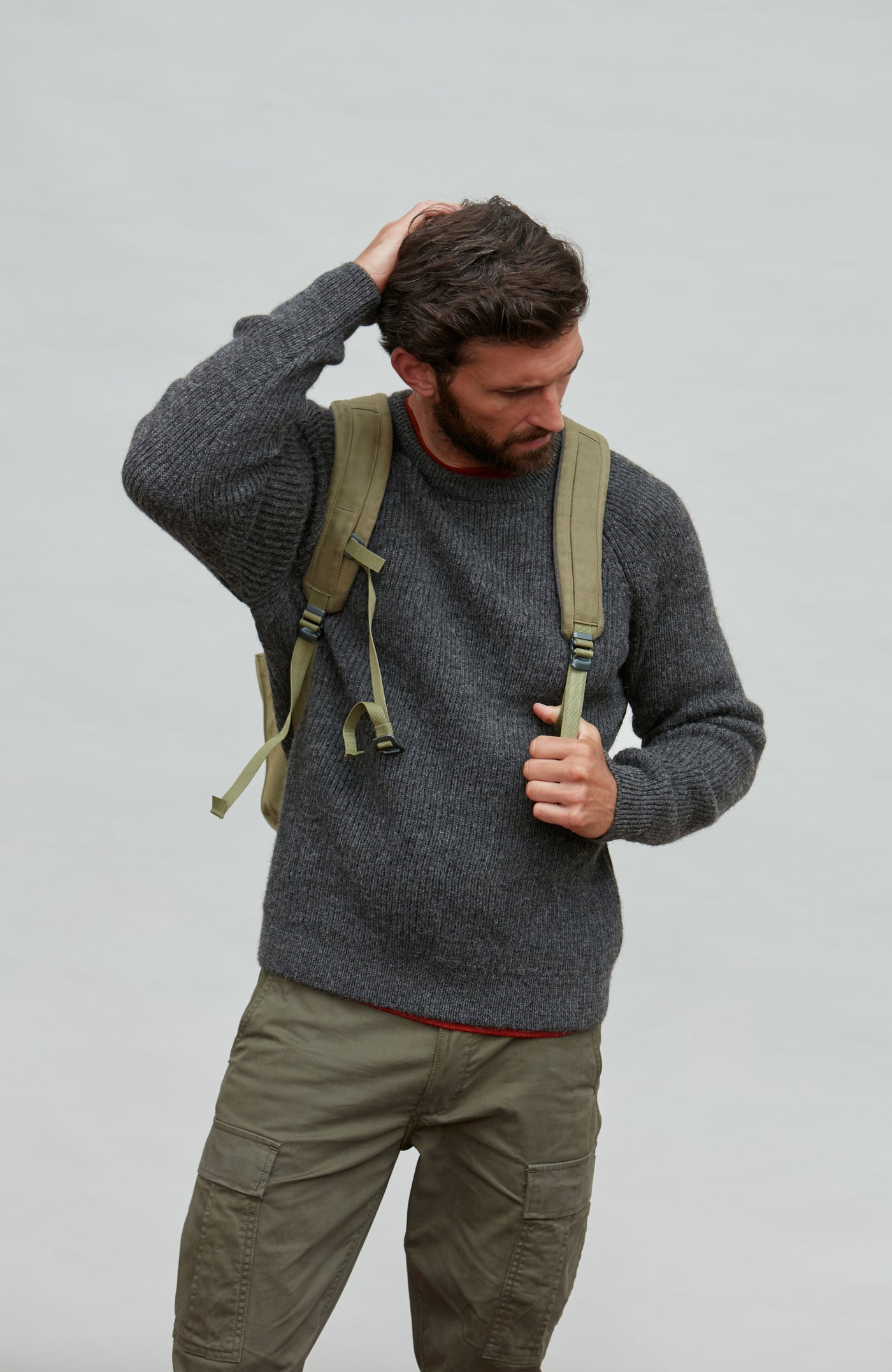 charcoal mens fisherman wool jumper