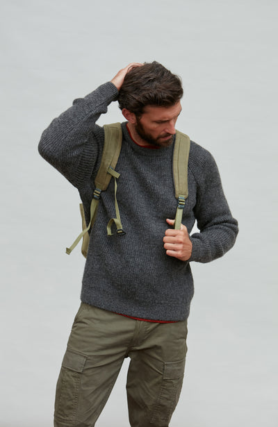 charcoal mens fisherman wool jumper