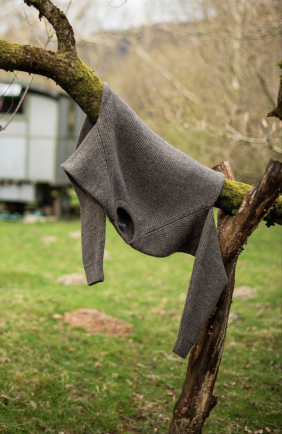Taupe Chunky Rib Wool Jumper made in England by Paul James Knitwear