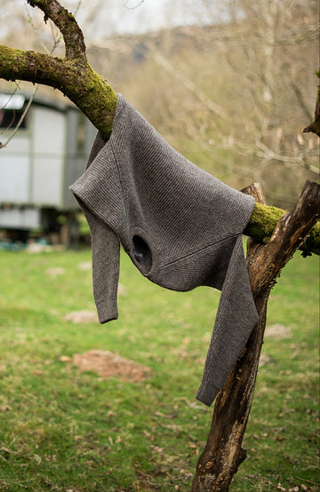 Taupe Chunky Rib Wool Jumper made in England by Paul James Knitwear