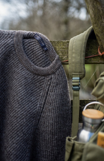 charcoal mens fisherman wool jumper by Paul James