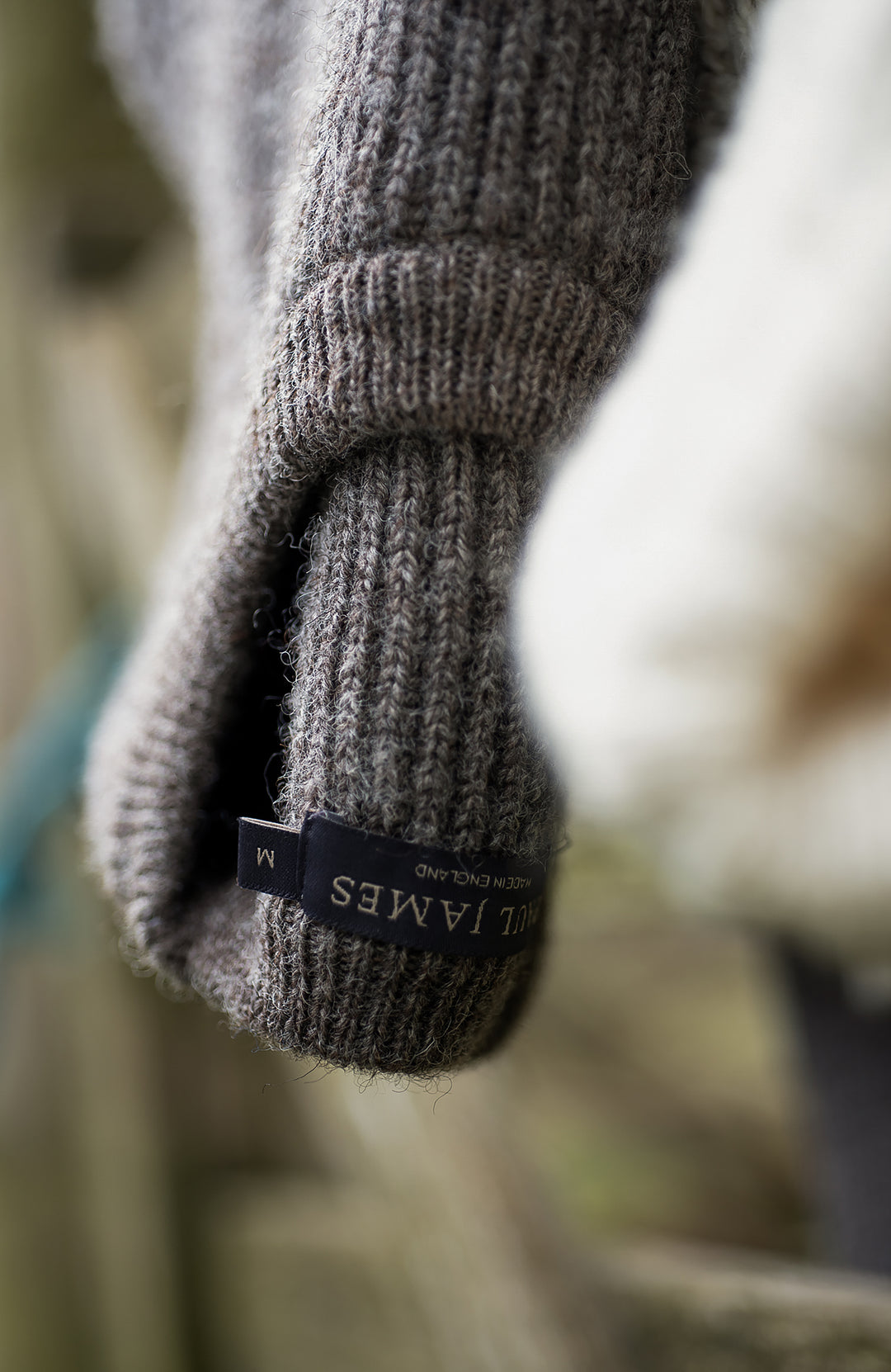 Taupe Chunky Rib Wool Jumper made in England by Paul James Knitwear
