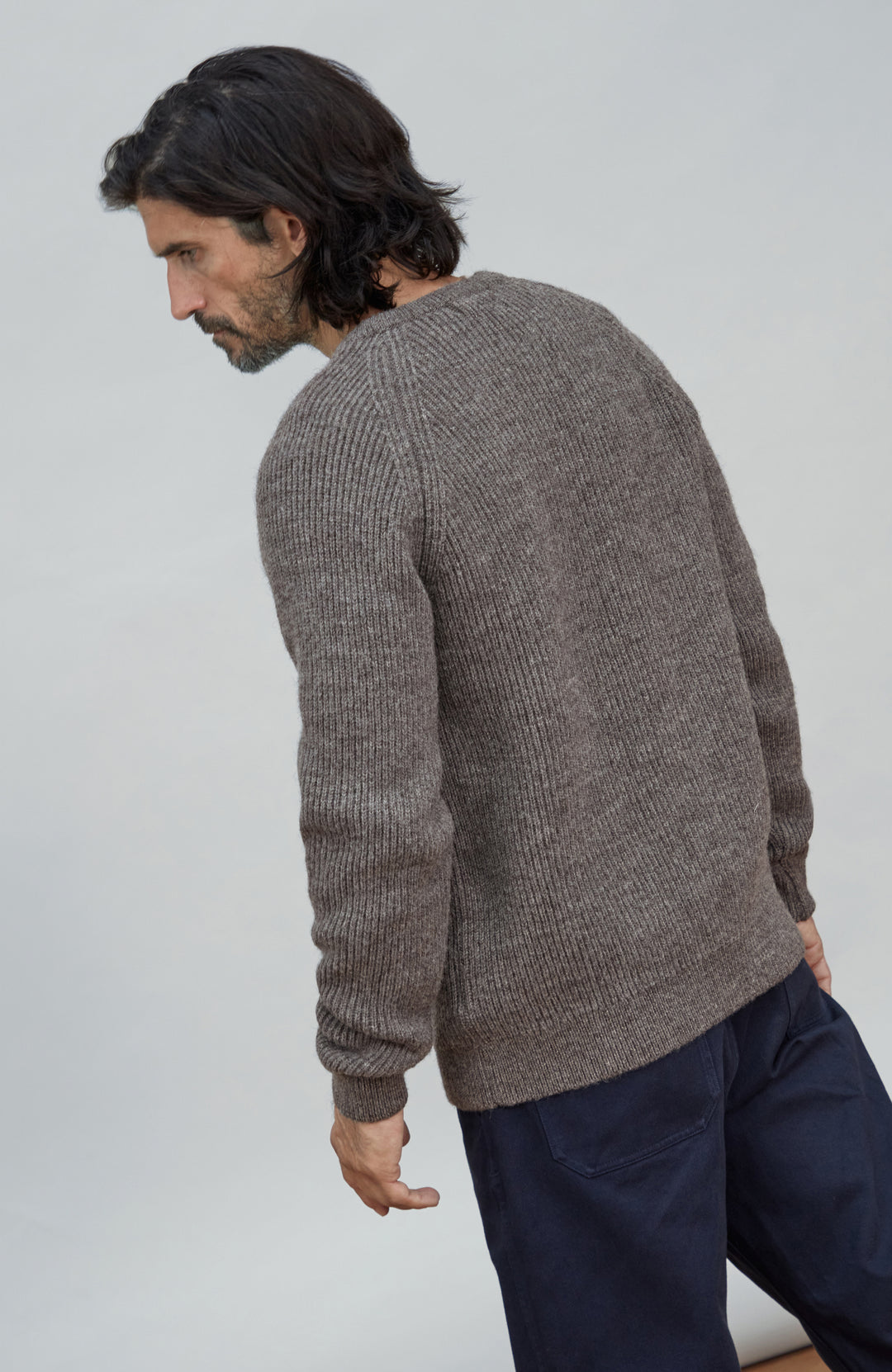 Made in England men's wool rib fisherman jumper.