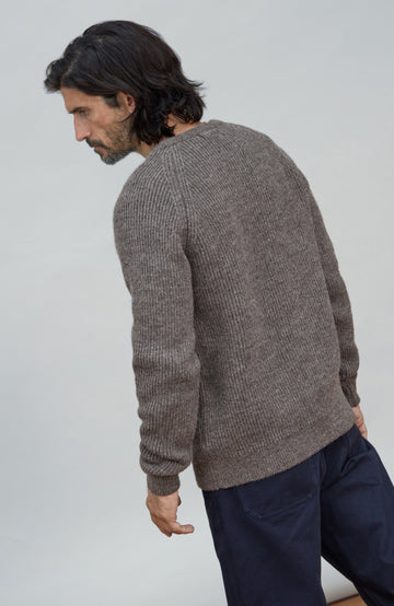 Made in England men's wool rib fisherman jumper.