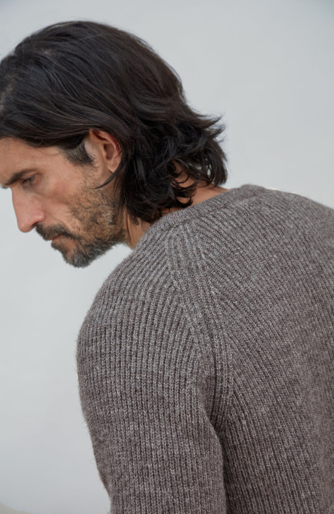 Made in England men's wool rib fisherman jumper.