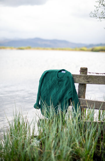 green womens wool cable jumper by paul james