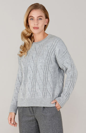 grey womens wool cable jumper