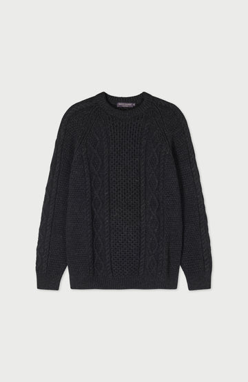 Black Mens Merino Wool Fishermans Made In England Jumper By Paul James