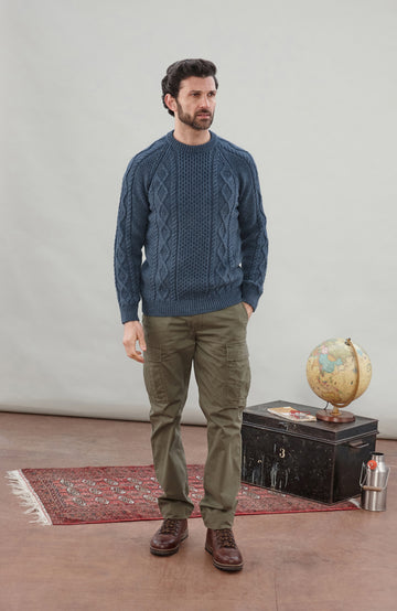 Denim Blue Mens Merino Wool Fishermans Jumper Made In England by Paul James