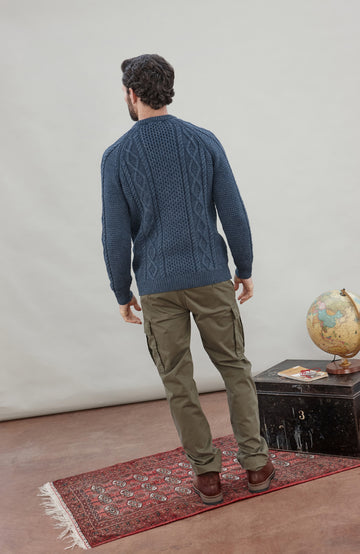 Denim Blue Mens Merino Wool Fishermans Jumper Made In England by Paul James