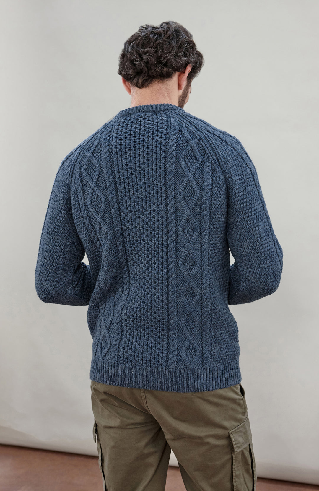 Denim Blue Mens Merino Wool Fishermans Jumper Made In England by Paul James
