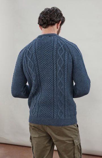 Denim Blue Mens Merino Wool Fishermans Jumper Made In England by Paul James